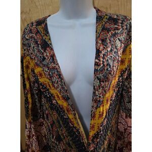 Umgee sz S Bohemian Patchwork Floral Maxi duster Flared Bell Sleeve cottage core